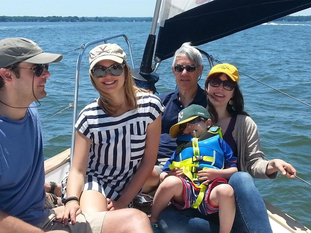 Family on a  boat